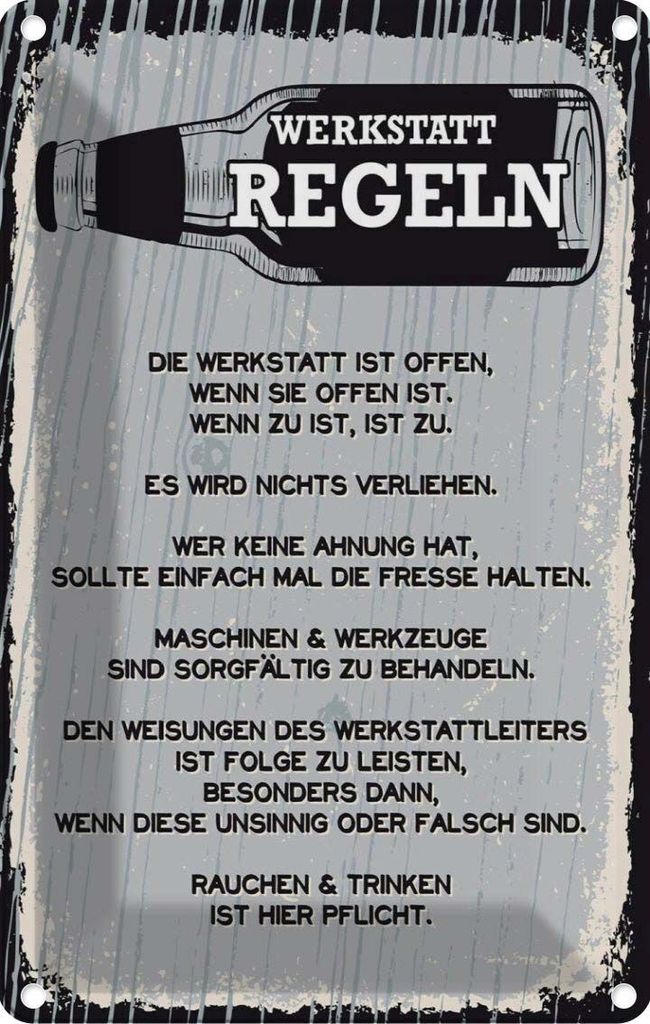 vianmo Blechschild 18x12 cm Werkstatt Regeln Maschinen Spruch Zitat