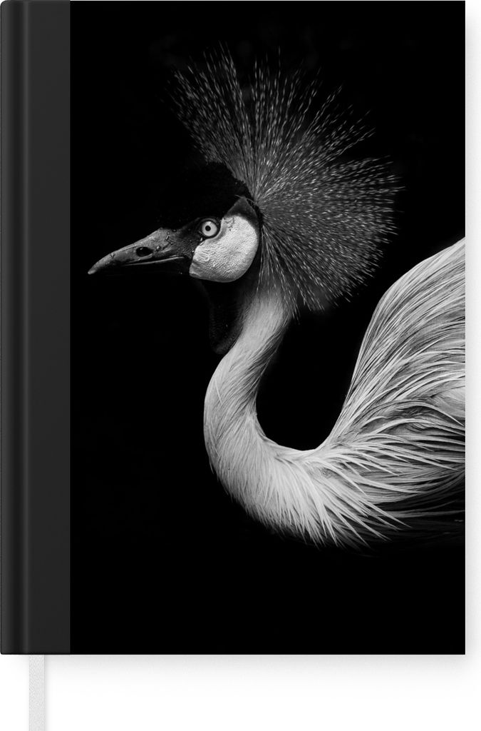 MuchoWow Notizbuch Tagebuch Haushaltsbuch Notebook A5 Kranich - Schwarz - Weiß - Vogel - Tiere - Notizblock - Notizheft - Notebook - Schreibbloc...