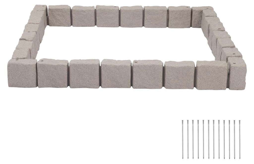 SucceBuy Beeteinfassung in Steinoptik, 4,7 m, Beetumrandung, Rasenkante für Rasen, Blumenbeete & Garten, 4er-Pack (je 6 Steine à 119x15,5x10 cm),...