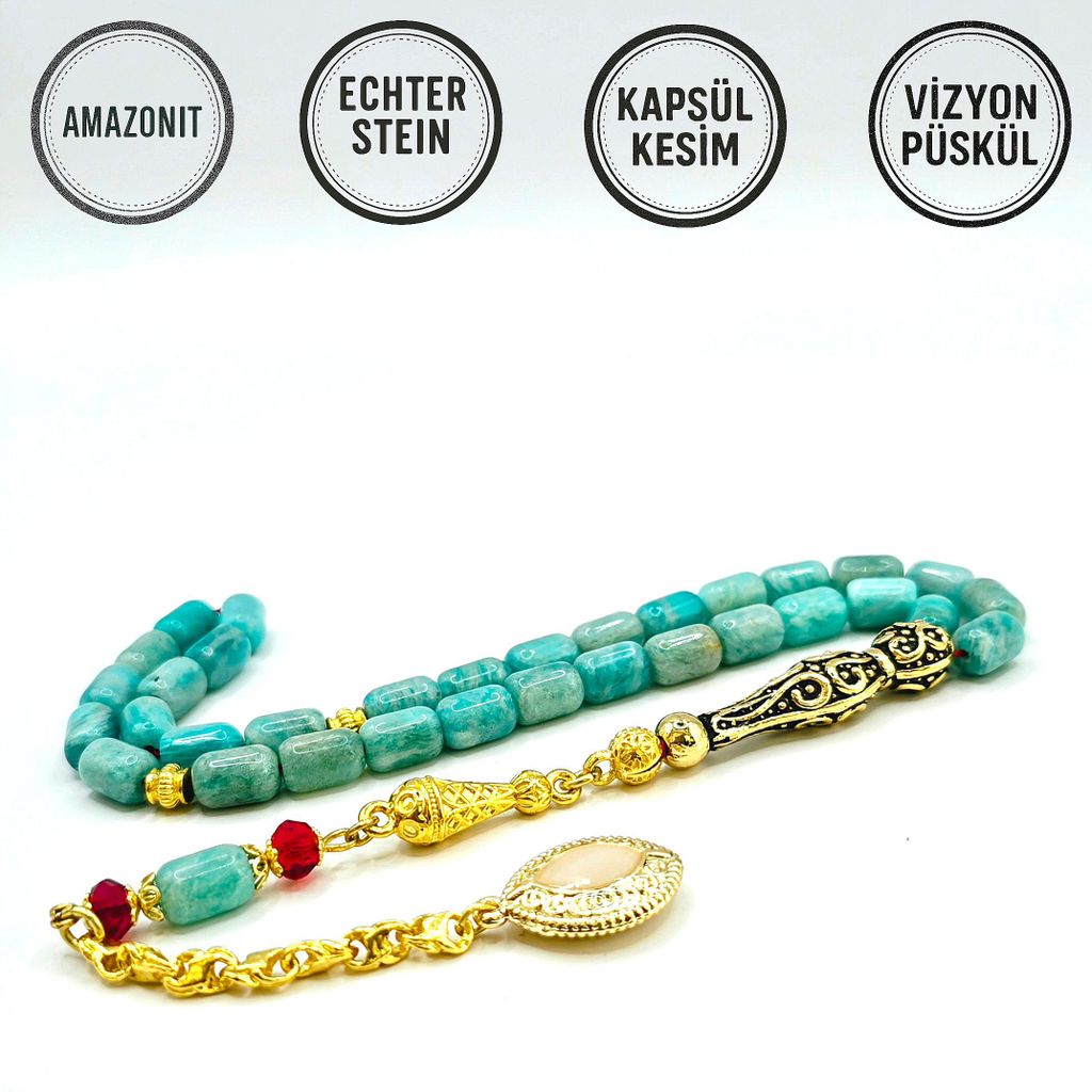 Tesbih Tespih AMAZONIT Echter Stein Rosary Prayerbeads Produktbild 