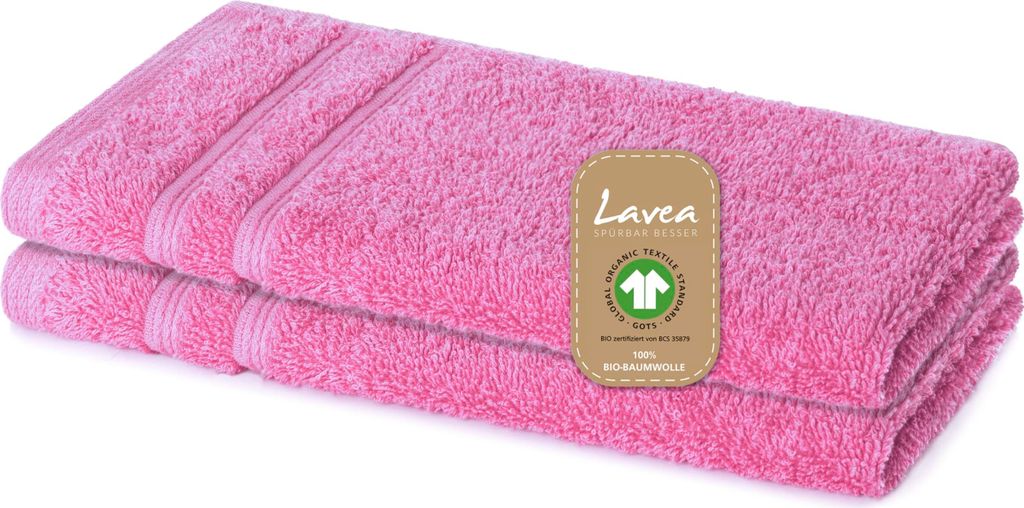 Lavea 2er Set Gästetuch 30x50 cm, Gästehandtücher Bali aus Baumwolle, saugstark, 100% GOTS Baumwolle, Koralle