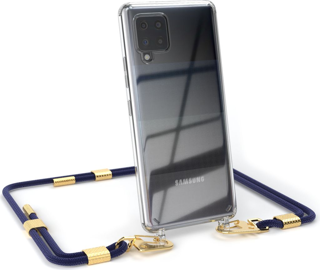 EAZY CASE Handykette für Samsung Galaxy A42 5G, Transparente Silikonhülle mit Band, Clear Case, abnehmbar in Blau