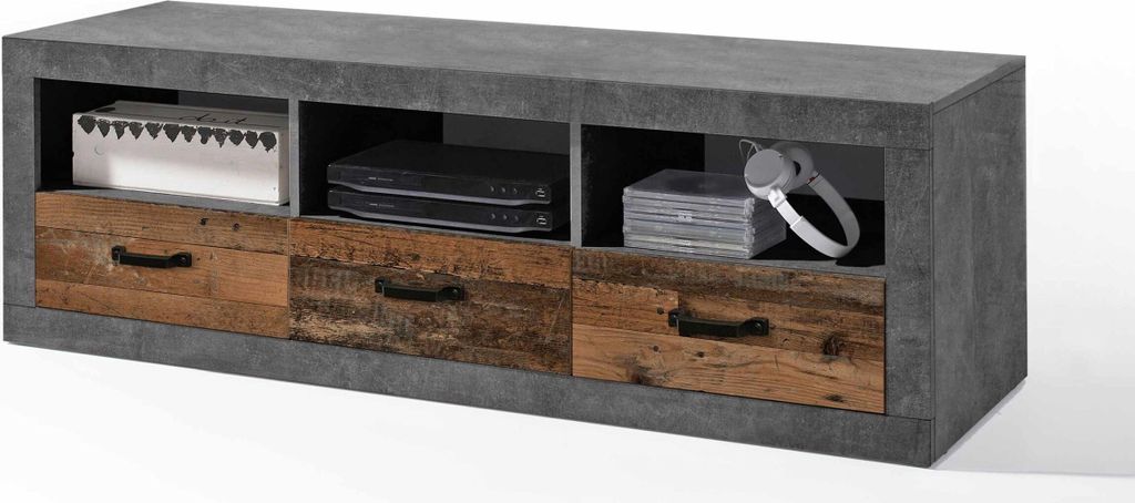 Lowboard INDIANA, mit 3 Schubladen Old Wood Optik und Beton