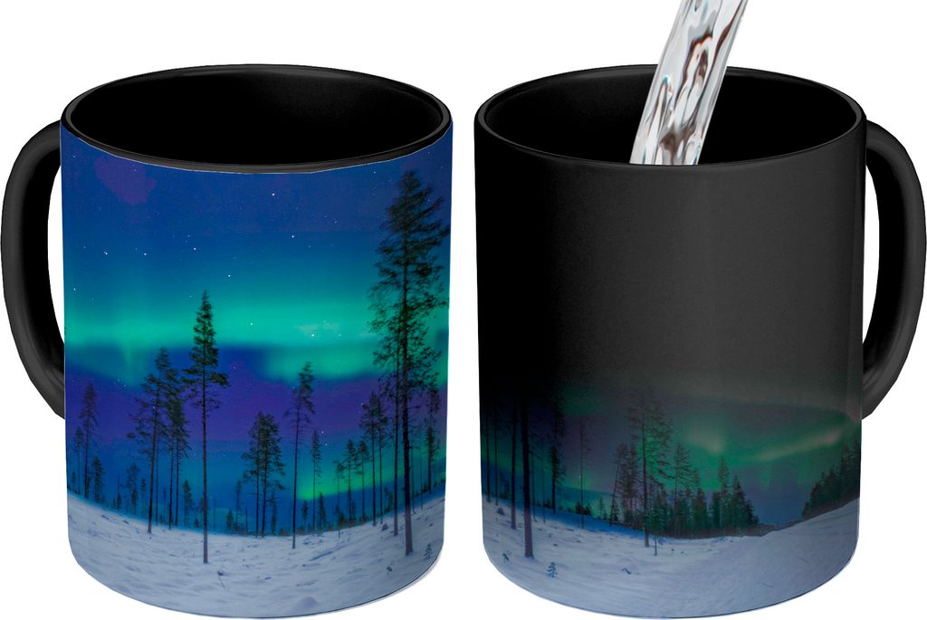 KitchenYeah Zauber Tasse Zaubertasse Magic Ein besonderer Ring von Polarlichtern in Lappland 350 ml Farbwechsel Becher Geschenk Geschenkidee - Ma...