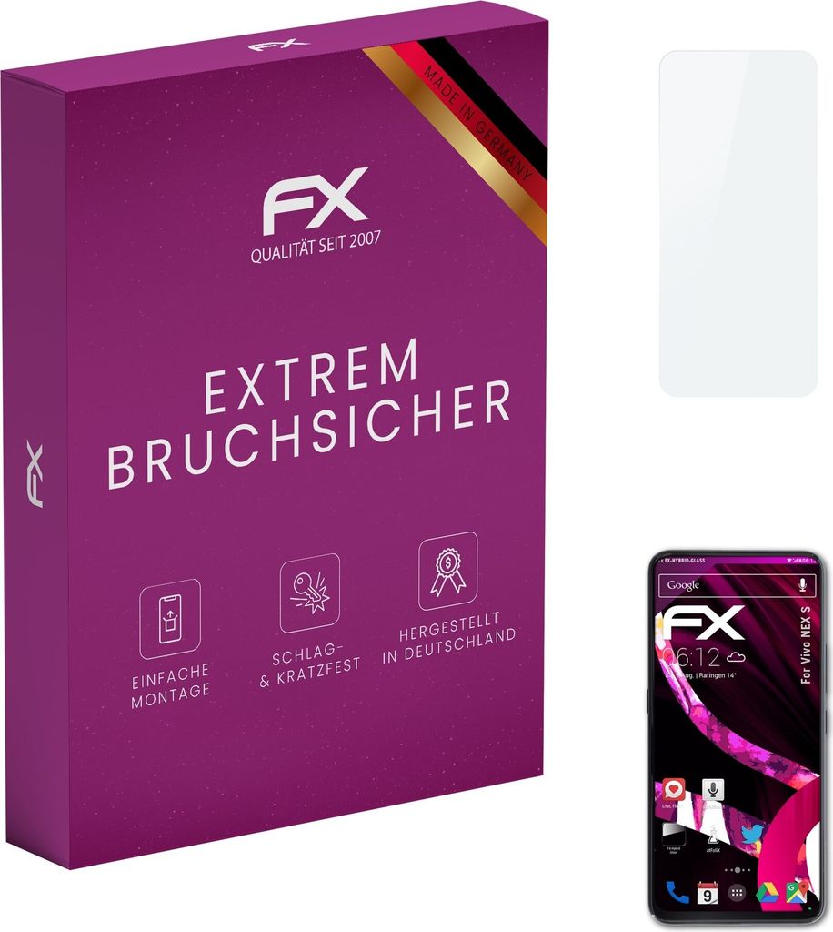 atFoliX FX-Hybrid-Glass Displayfolie kompatibel mit Vivo NEX S Glasfolie