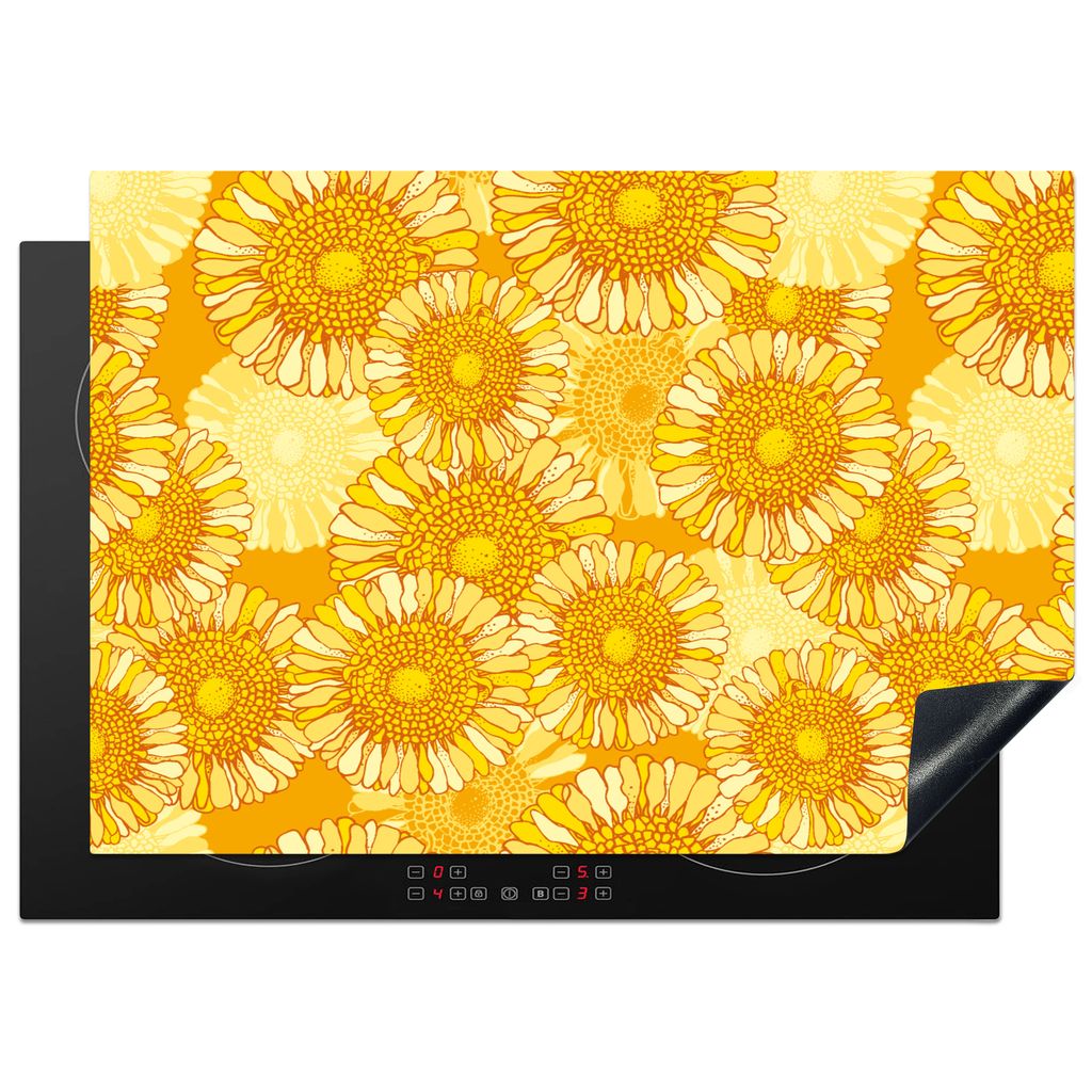 KitchenYeah Herdabdeckplatte Sonnenblume - Sommer - Muster - Blumen , 75x52cm, Küche Deko, Glaskeramikfeld Herdabdeckung, Abdeckplatte fùr Koch...
