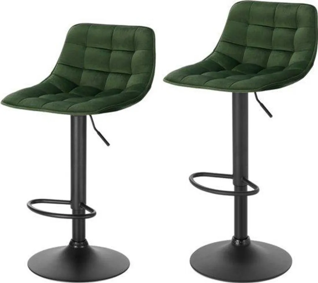 Tabouret de bar en velours vert avec assise pivotante et pied métallique