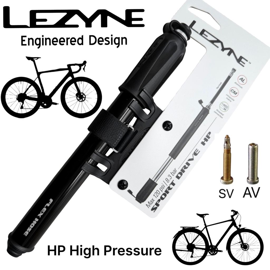 Lezyne HP Sport Drive L Fahrrad Pumpe Road 8 Bar SV & AV Auto Ventil