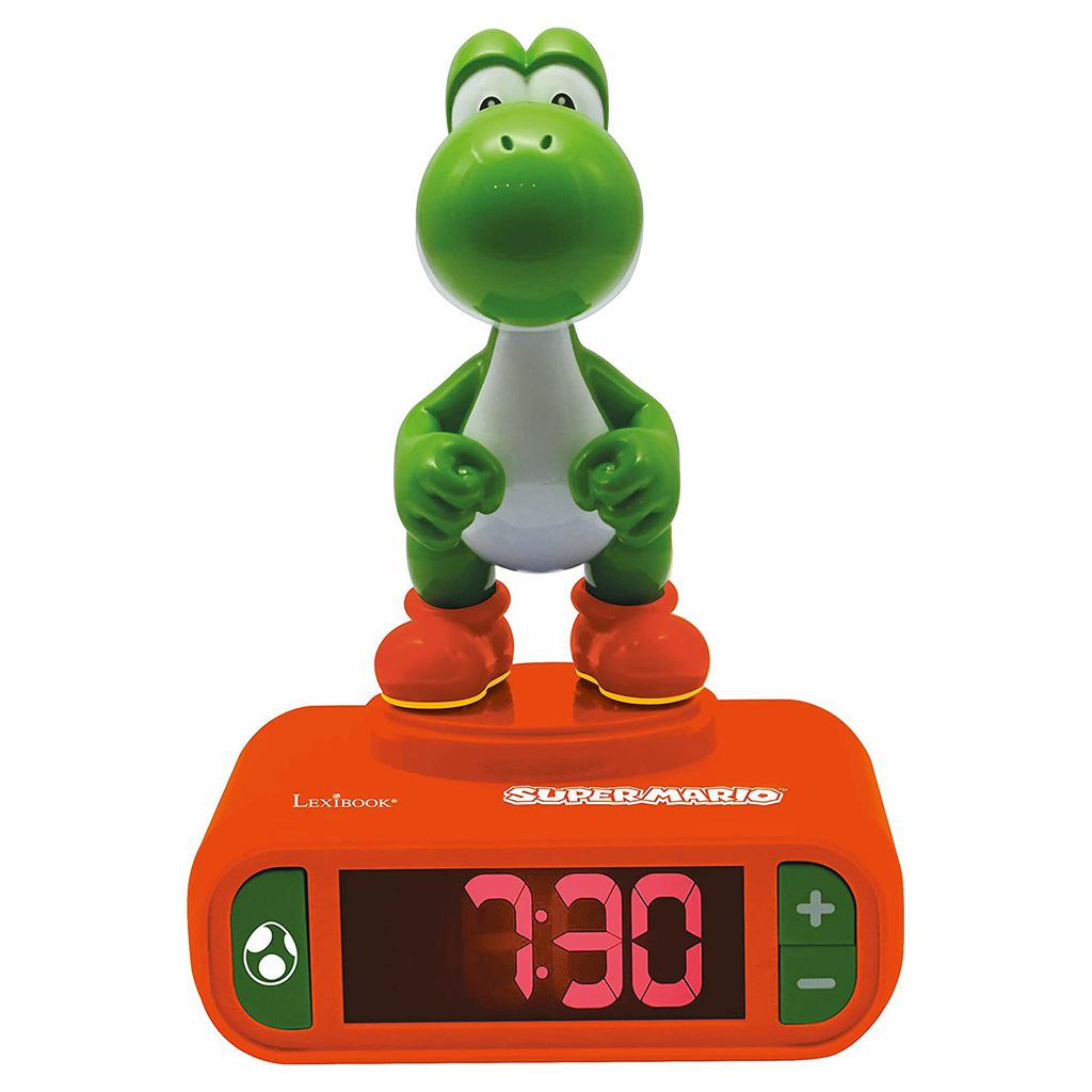 Lexibook, Super Mario, Yoshi Nachtlicht-Wecker, Klänge und Produktbild 