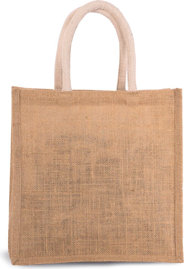 Kimood Tote Bag Baumwolle Tasche Jute Groß Tragetasche Griffe Canvas, Größe:U, Farbe:Natural/Gold