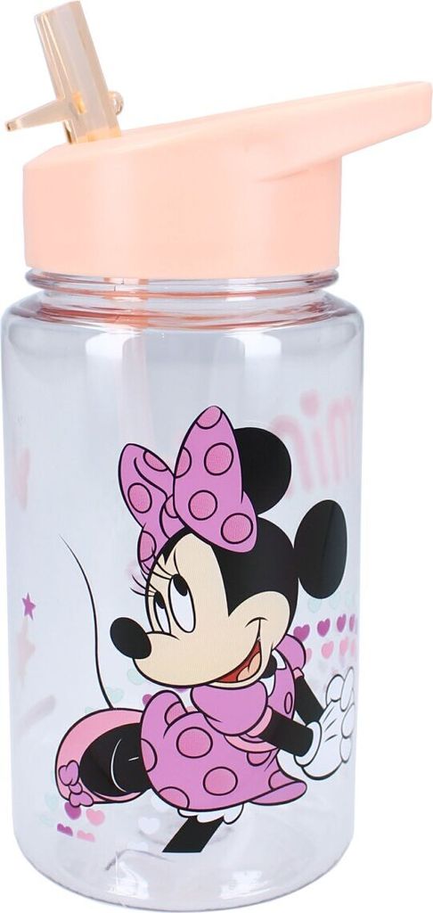 Disney Minnie Mouse Flasche Trinkflasche 450 ml Transparent mit Strohhalm