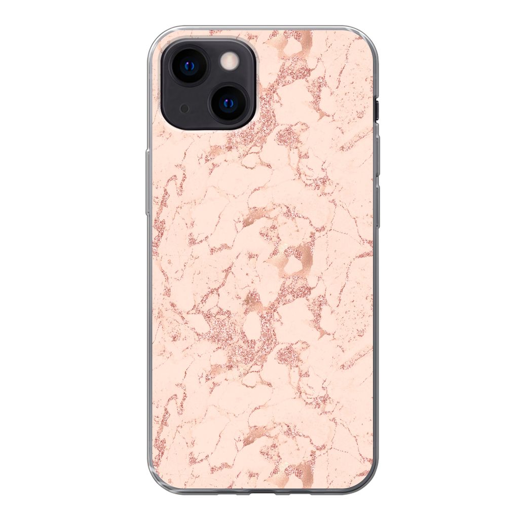 MuchoWow Handyhülle Schutzhülle Hülle für iPhone 13 mini Marmor - Roségold - Muster - Chic Silikon Softcase Handy Hülle - Softcase