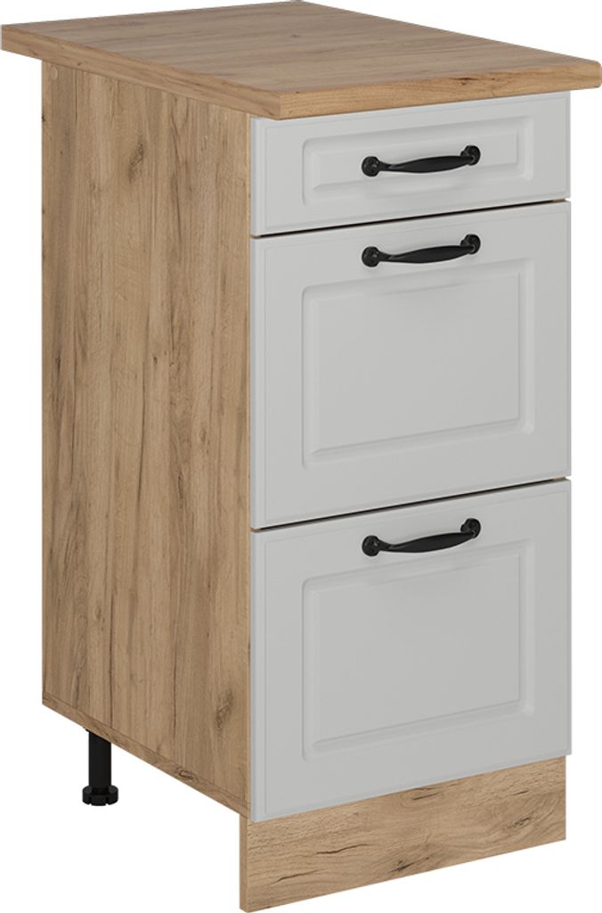 Küchenunterschrank Vicco R-Line Weiß Landhaus 40 cm mit Schubladen, AP Eiche, Model 53920