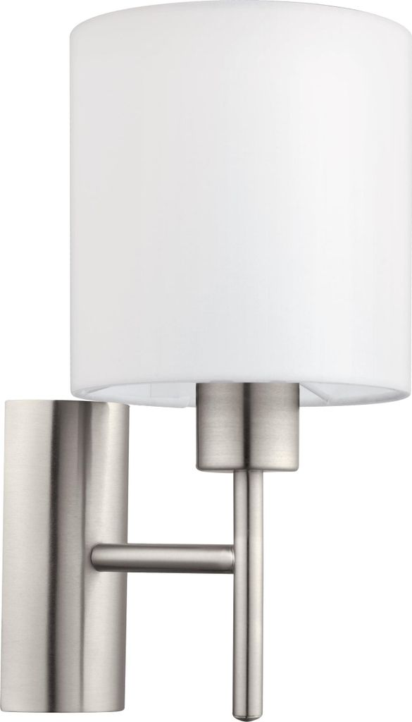 EGLO Wandlampe Pasteri, 1 flammige Textil Wandleuchte, Flurlampe aus Metall in Silber und Stoff in Weiß, E27 Fassung