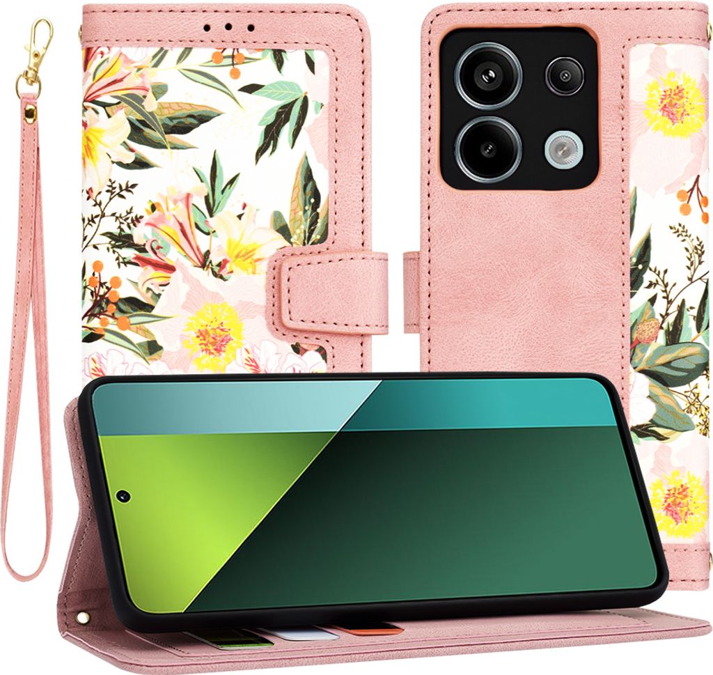 Techsuit FlipCraft Book Wallet Klapphülle mit Kabel für Xiaomi Redmi Note 13 Pro 5G / Xiaomi Poco X6 - Sweetheart Pink