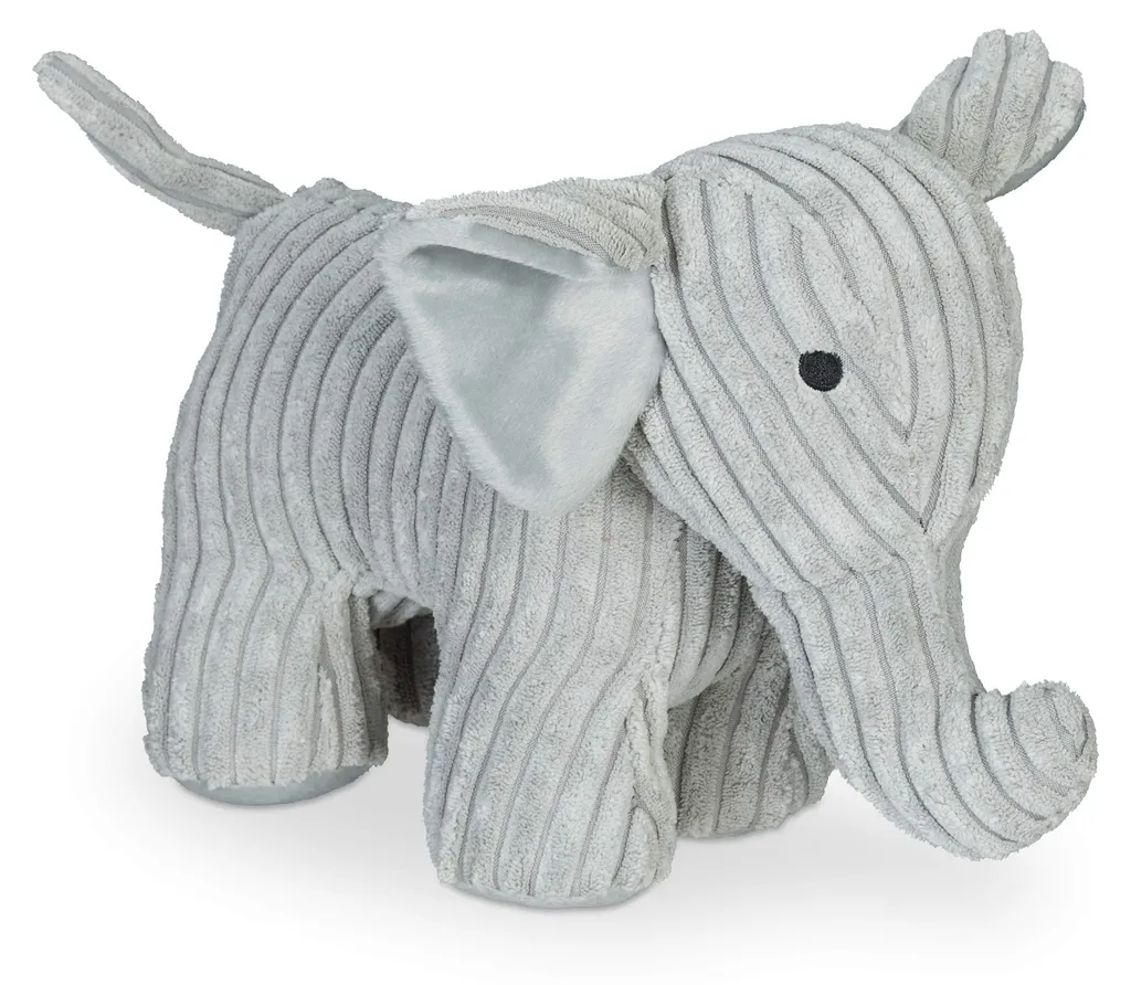 Butoir de porte éléphant en tissu gris lesté de sable, hauteur 22 cm