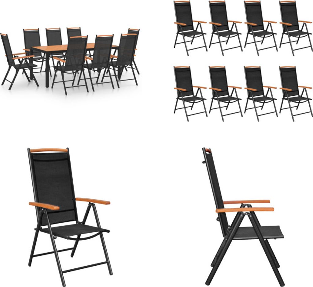 vidaXL 9 tlg. Garten Essgruppe Aluminium Schwarz - Garten-Essgruppe - Garten-Essgruppen - Gartengarnitur - Gartengarnituren