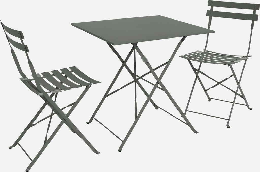 sweeek - Klappbarer Bistro-Gartentisch aus Stahl 70 x 70 cm, mit 2 Stühlen - Khaki