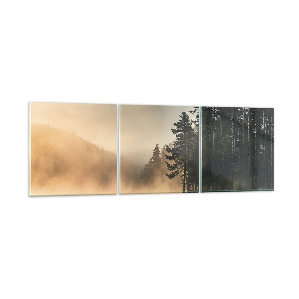 Bilder auf glas - 3 Teile - Nebel See Wald - 120x40cm - Glasbilder - Wandbilder - Bilder - zum Aufhängen bereit - Wanddekoration aus Glas - Glas B...