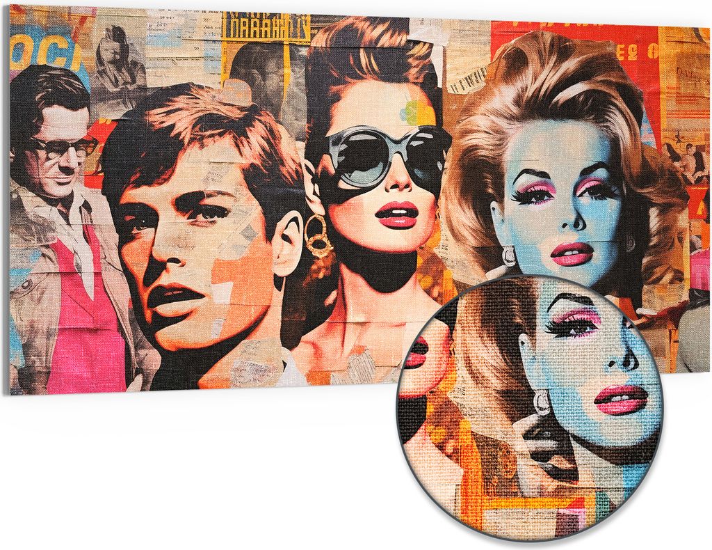 DEQORI Hybrid Leinwand Bild 100x50 cm 'Ikonen Collage' Produktbild 