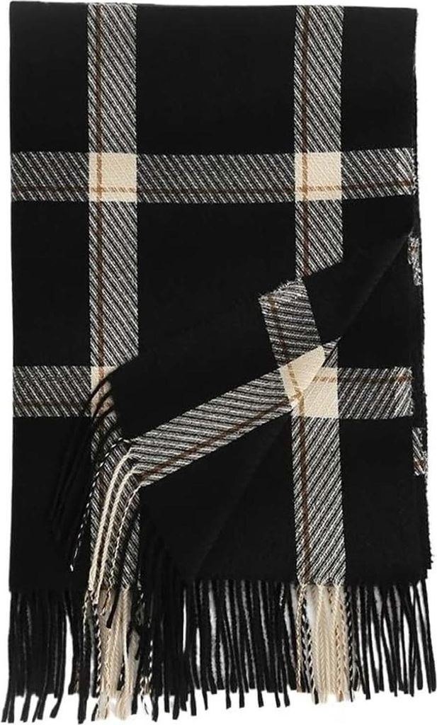 MODFU Schals, Gestreifter Karomuster Kaschmir-Imitat Schal, Weich, Warm & Vielseitig als Schal oder Poncho – Perfekt für Herbst und Winter, Schwarz