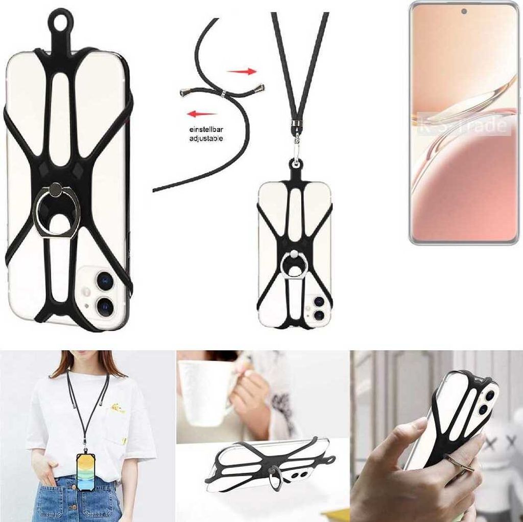 K-S-Trade 3in1 Handykette Handyband Handykordel Halsband Smartphone-Ring Handy-Ring kompatibel mit Oppo A3 Pro CPH2639 Fingerhalterung Handyring