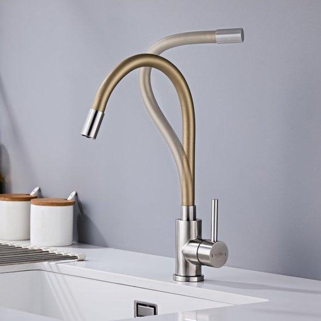 flexibele 360°-draaibare gouden roestvrijstalen keukenkraan mit Wasserbesparer