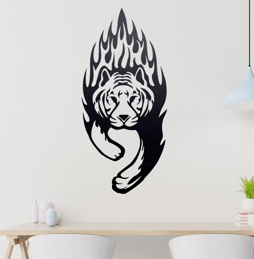 Flammen Tiger Wandtattoo in 6 Größen - Wandaufkleber Wall Sticker - Dekoration, Küche, Wohnzimmer, Schlafzimmer, Badezimmer