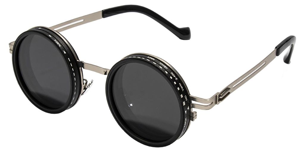 Runde Sonnenbrille, schwarze Ausführung, ND-Filter, polarisierte Gläser, UV-Schutz, klare Gläser, modisches Accessoire