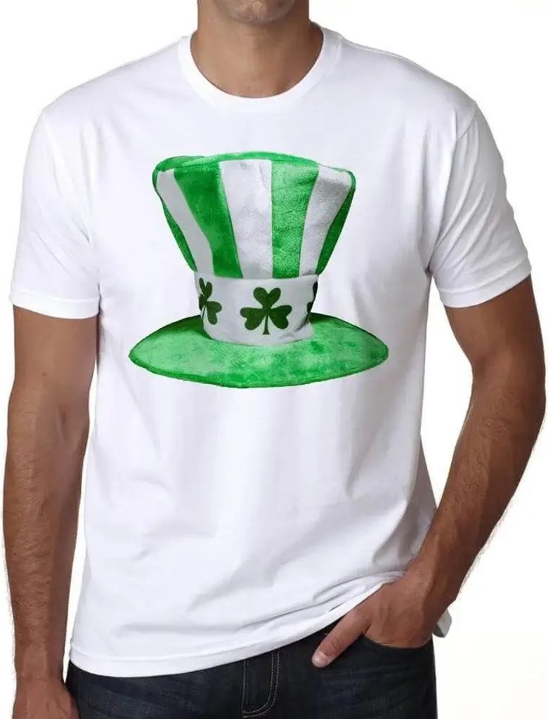Herren Grafik T-Shirt Grün gestreifter Hut mit Kleeblatt – Green Stripe And Shamrock Hat – Öko-Verantwortlich Vintage Jahrgang Kurzarm Lustig...