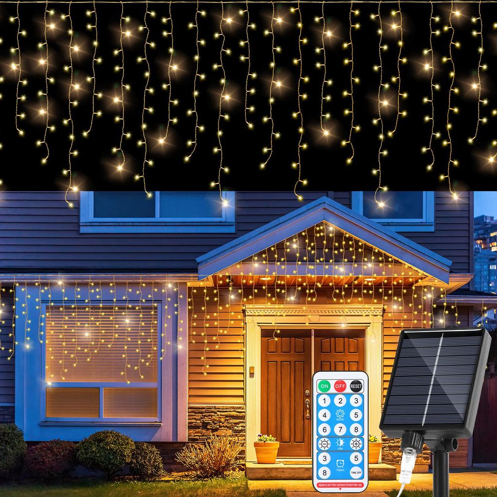 Ikodm 5 M LED Solar Lichterkette LED Eisregen 200 LEDs Produktbild 
