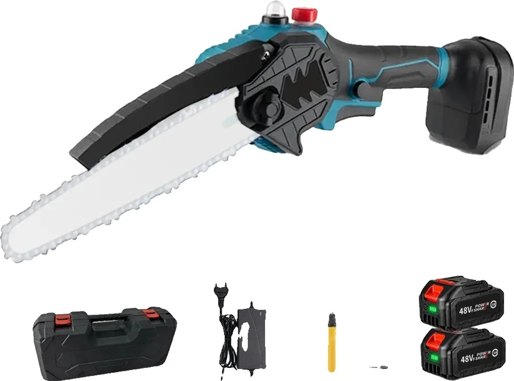 Mini scie à chaîne avec moteur sans balais et 2 batteries EU 21V