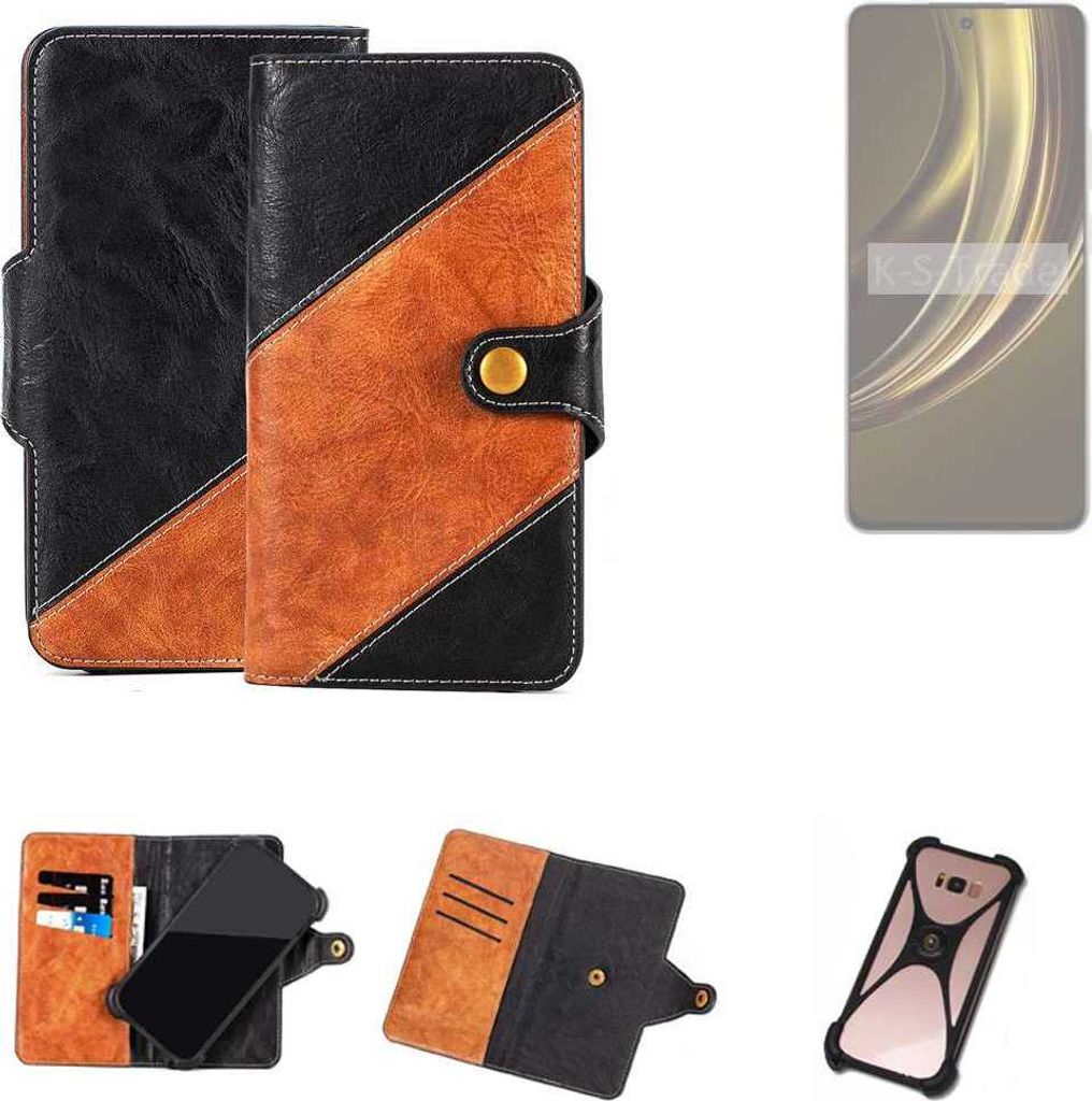 K-S-Trade Handyhülle Schutzhülle Bookstyle Case Wallet-Case kompatibel mit Realme P1 Speed 5G Handy Cover Bumper Klapphülle schwarz hellbraun 1x
