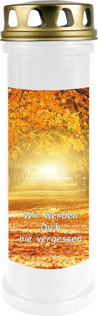 Grabkerze Weiß, Brenndauer: 100 Stunden ( 4 Tage ), Motiv: Allee