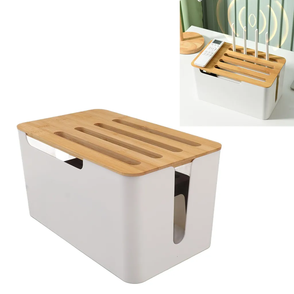 Cache-routeur WiFi design avec couvercle bambou - Boîtier de gestion