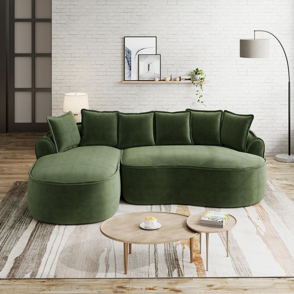 STILVORA Rahmenloses Sofa mit kein Aufbau nötig, Chenille Sofa mit extra tiefer Sitzfläche und breiten Armlehnen, L-Form Sofa mit Chaiselongue & ...