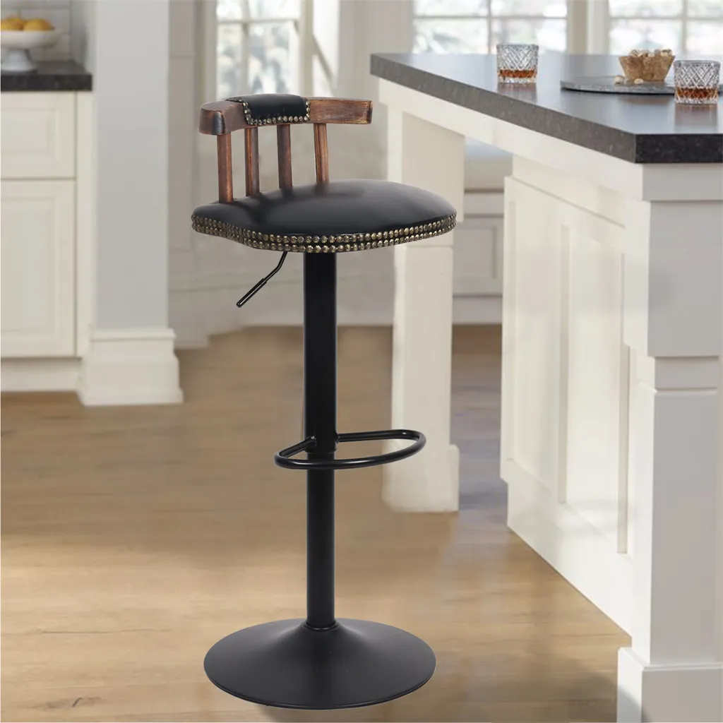 Tabouret de Bar Design Noir avec Dossier Réglable - Ensemble de 2 Pièces - 3