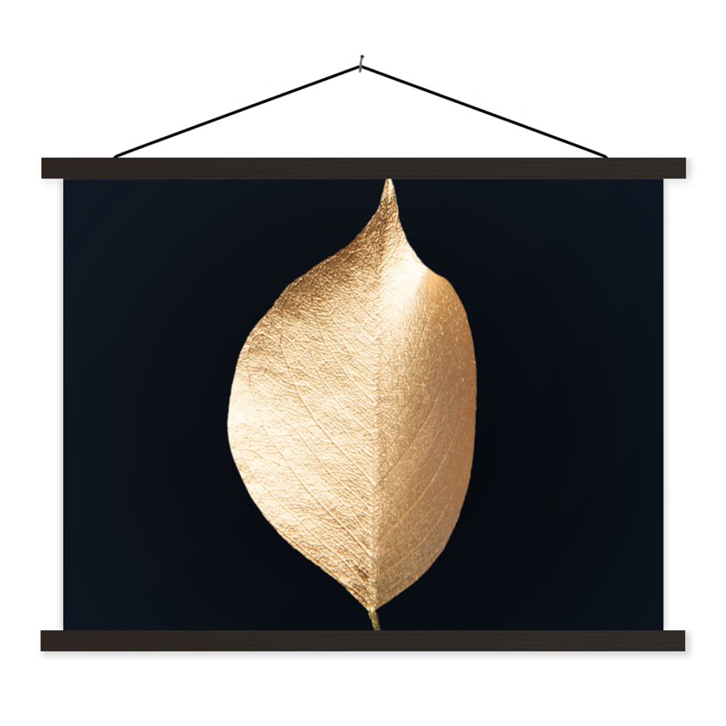 MuchoWow Textilposter Blätter - Gold - Schwarz - Pflanzen - Luxus 150x113 cm mit schwarzem Rahmen - Wohnzimmer