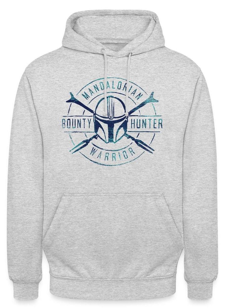 Star Wars: Mandalorian Bounty Hunter Warrior Motiv Uni Hoodie, 4XL, Hellgrau meliert