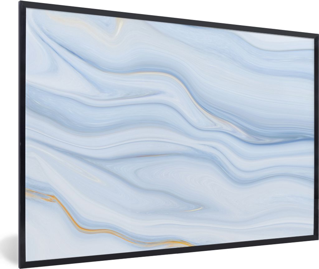 MuchoWow MuchoWow Gerahmtes Poster Marmor - Welle - Blau - Muster - Marmoroptik - Pastell 90x60 cm - Poster mit zchwarzem Bilderrahmen - Fotora...