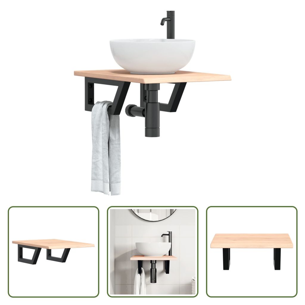 The Living Store Piano lavabo con staffa in acciaio e legno Immagine del prodotto 