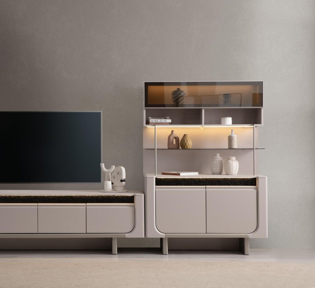 Edles Wohnzimmer Set Designer TV-Konsole Holz Seitenschrank 2-tlg