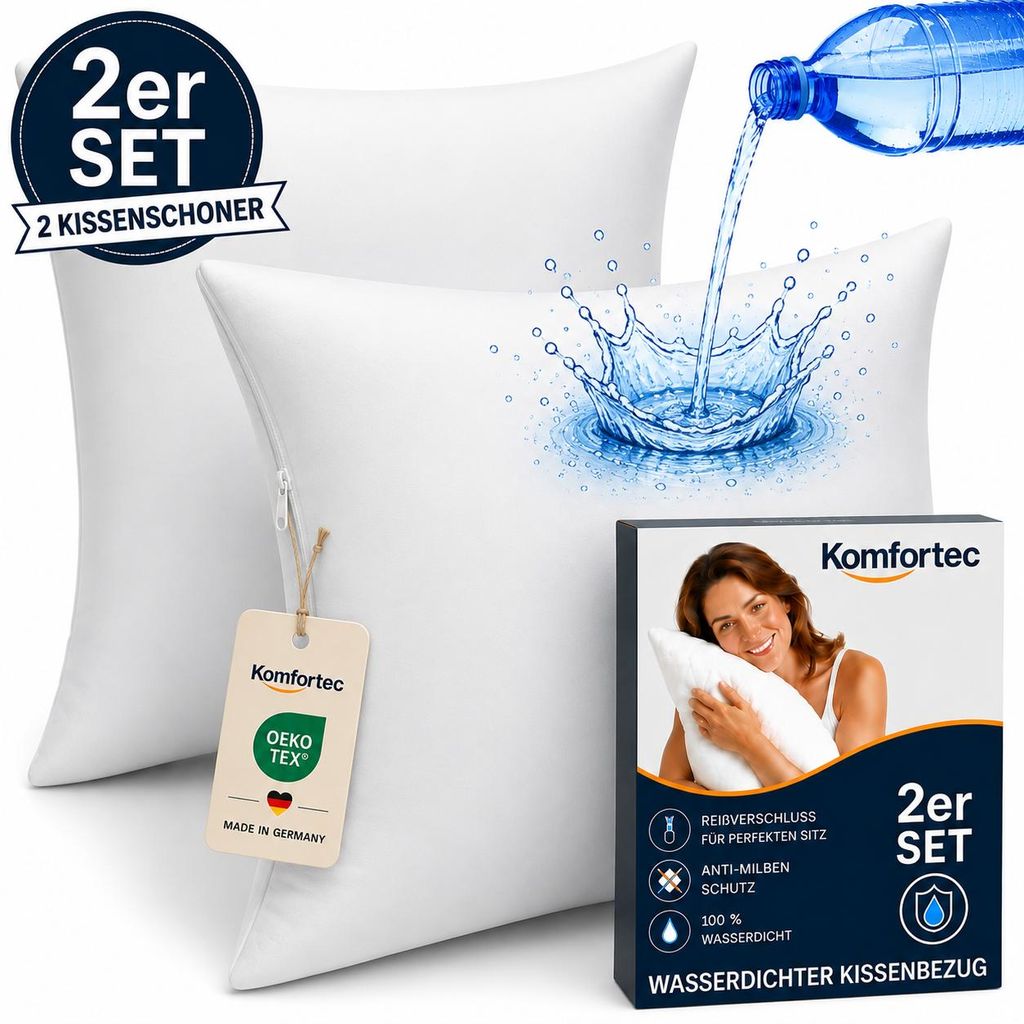 Komfortec Wasserdichter Kissenbezug 2er Set 80x80 cm mit Produktbild  KI-generiertes Bild