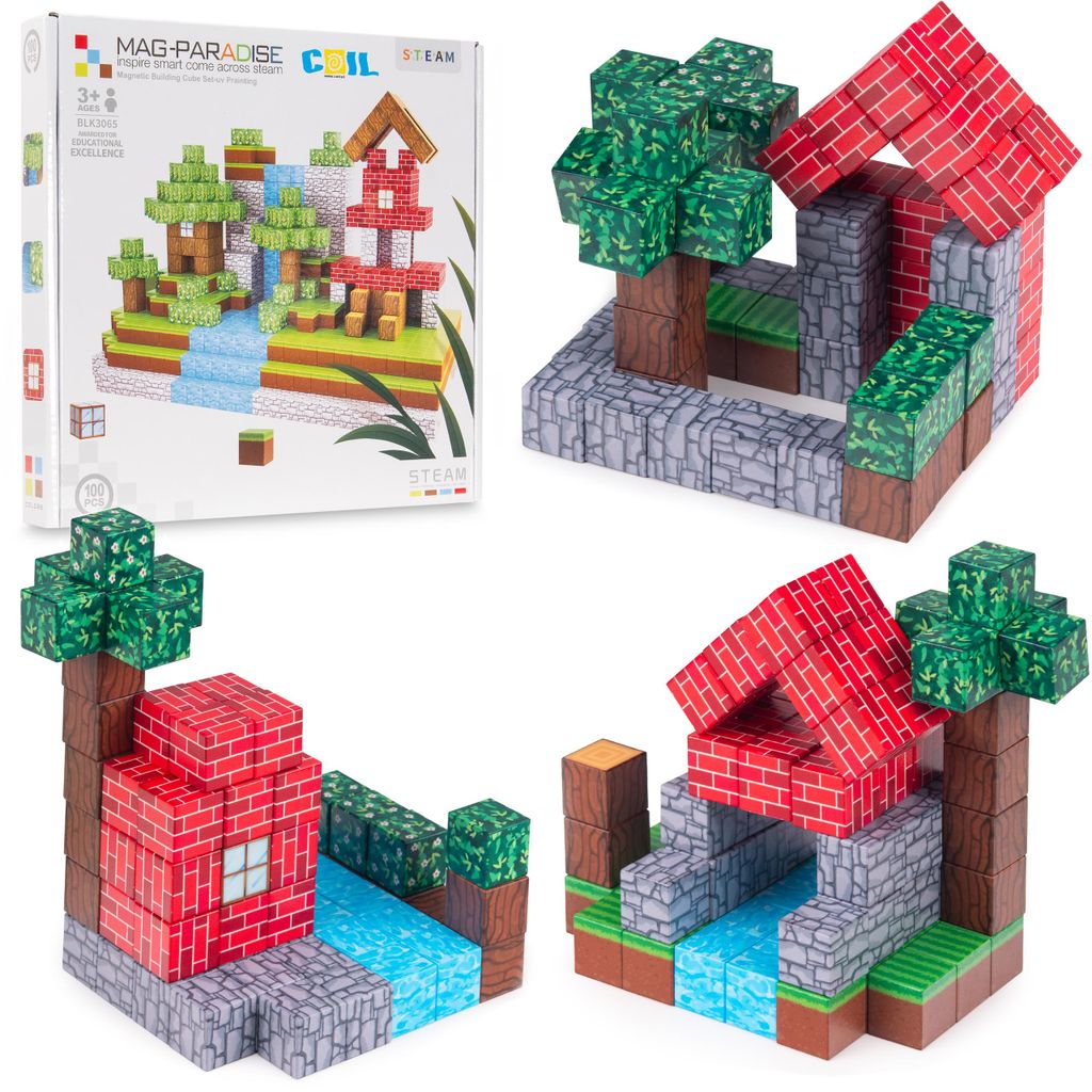 COIL Magnetische Bauklötze, Kinderspielzeug, Konstruktionsspielzeugsets, Magnetspielbausteine, magnetische Teile, ab 3 Jahren, Wald, 100 elemente