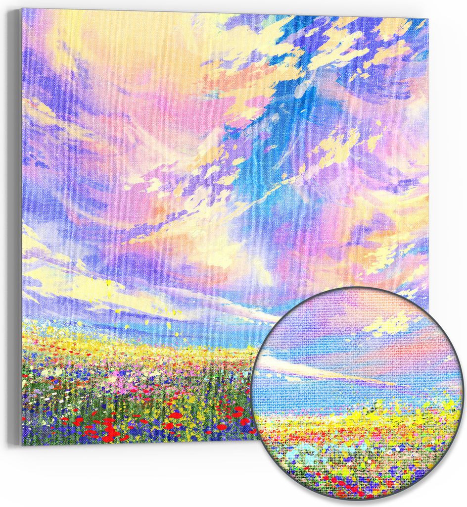 DEQORI Hybrid Leinwand Bild 30x30 cm 'Himmelsfarbenspiel' Wandbild Glas flach modern