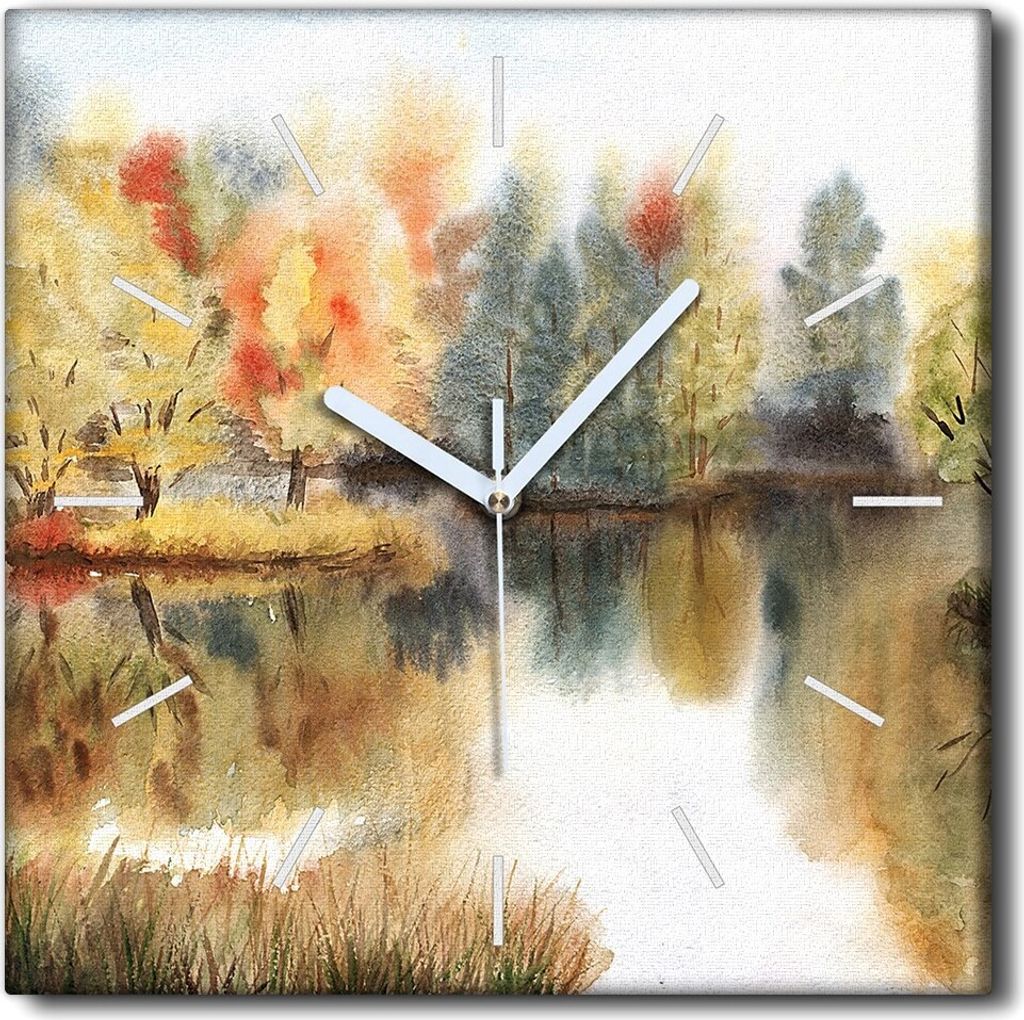 Coloray Uhr auf Leinwand 30x30 cm Wand Uhr Dekoration Wohnzimmer Segeltuch weiße Zeiger -Aquarelle Herbst