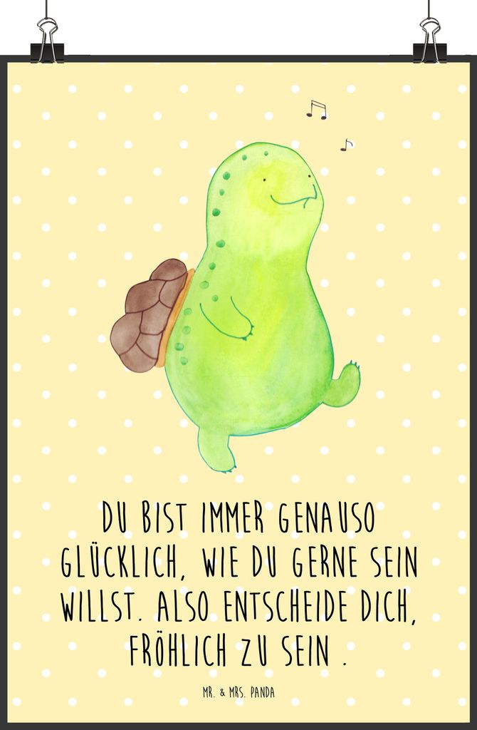 Mr. & Mrs. Panda Bild Schildkröte Pfeifen DIN A0 - Gelb Pastell - Geschenk, Plakat, Schildkröten, Trennung, Wandbild, Glück, kunstdruck poster, ...