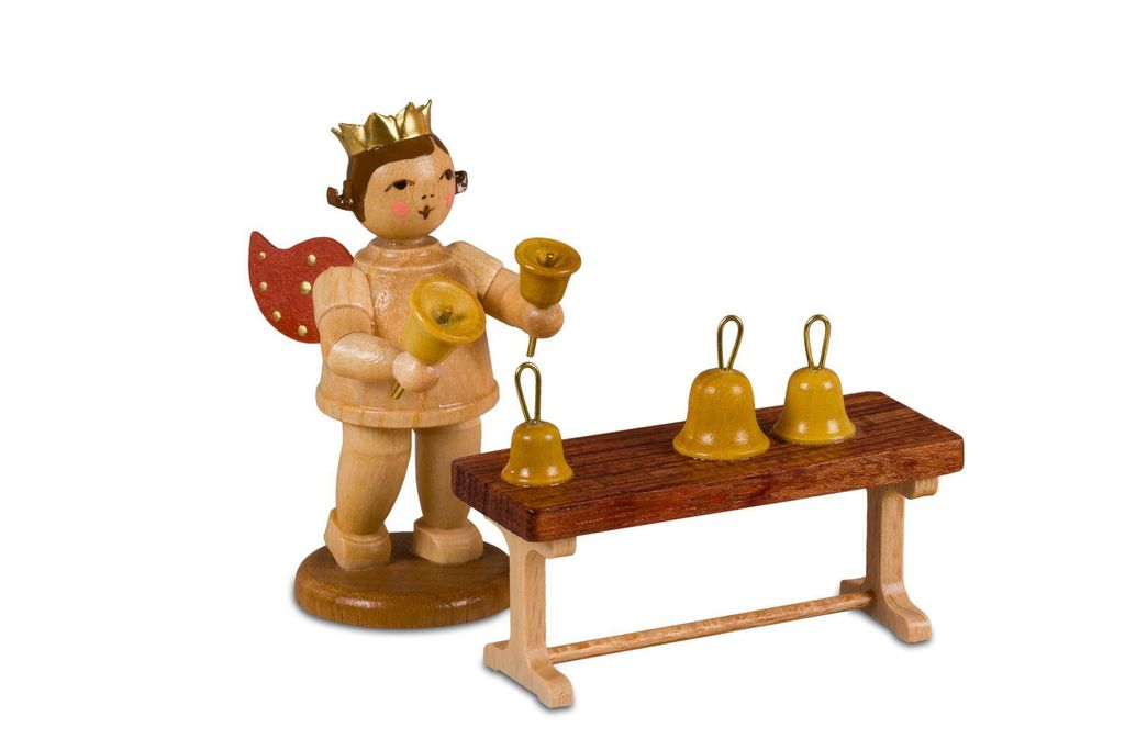 Weihnachtsfiguren Engel mit Krone und Handglockenspiel natur Höhe 6,5cm NEU