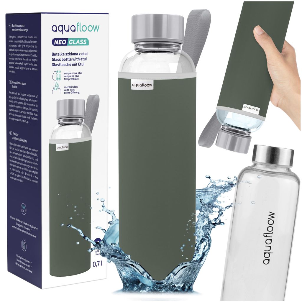Aquafloow NeoGlass 700 ml Glasflasche für Wasser – Grüne Produktbild 