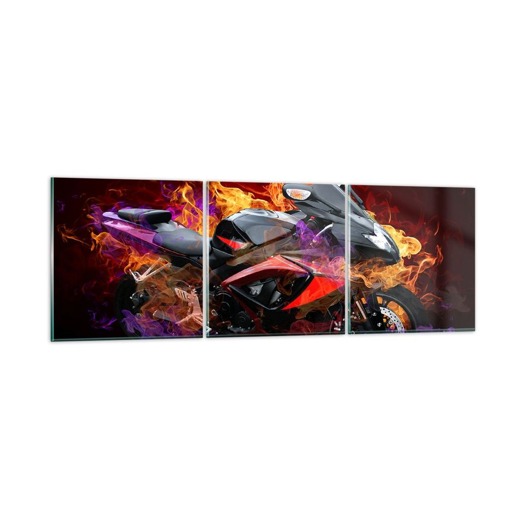 Bilder auf glas - Motorrad Feuer Abstraktion - 90x30cm - Glasbilder - Wandbilder - Kunstdruck - zum Aufhängen bereit - Wanddekoration aus Glas - G...